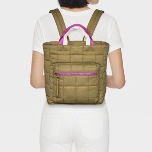 Universal Thread Olive Quilted Mini Paxton Backpack with Pink Accents